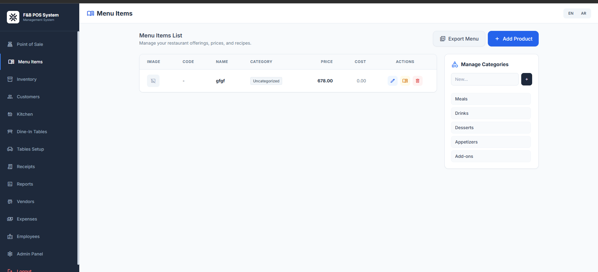 Menu Management
